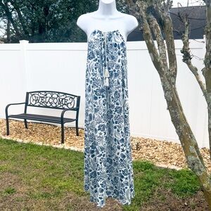 Sigrid Olsen Blue Coastal Print Halter Maxi Dress M